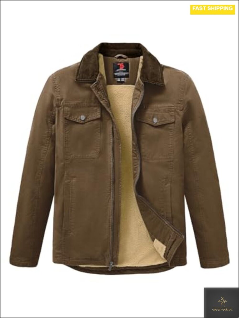 Men's Detroit Style Canvas Work Trucker Jacket Cotton Shell Sherpa Lined Full